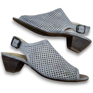 PAUL GREEN Lois Perforated Slingback Sandals Metallic Silver Gold Leather Size 8